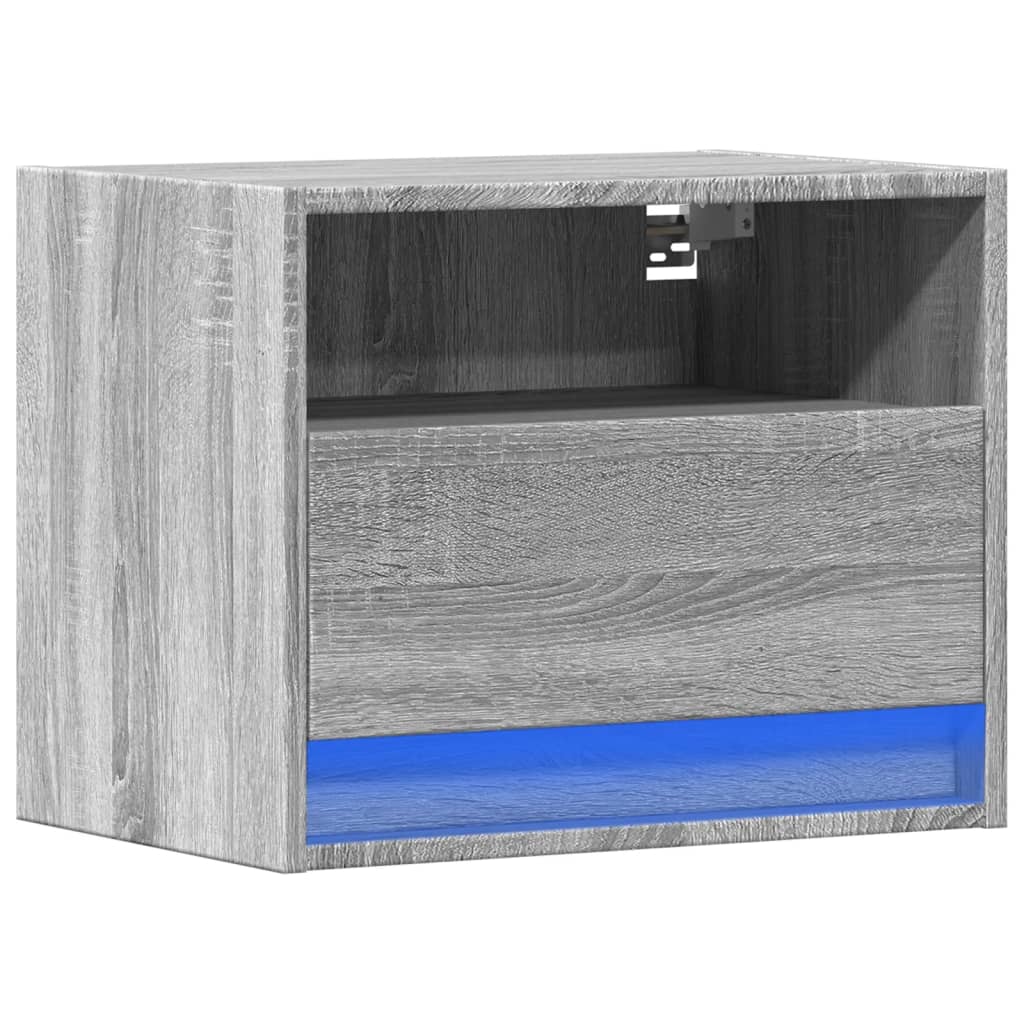 Wall-mounted Bedside Cabinet with LED Lights Grey Sonoma