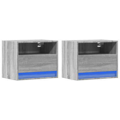 Wall-mounted Bedside Cabinets with LED Lights 2 pcs Grey Sonoma