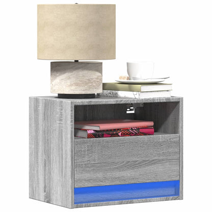 Wall-mounted Bedside Cabinets with LED Lights 2 pcs Grey Sonoma