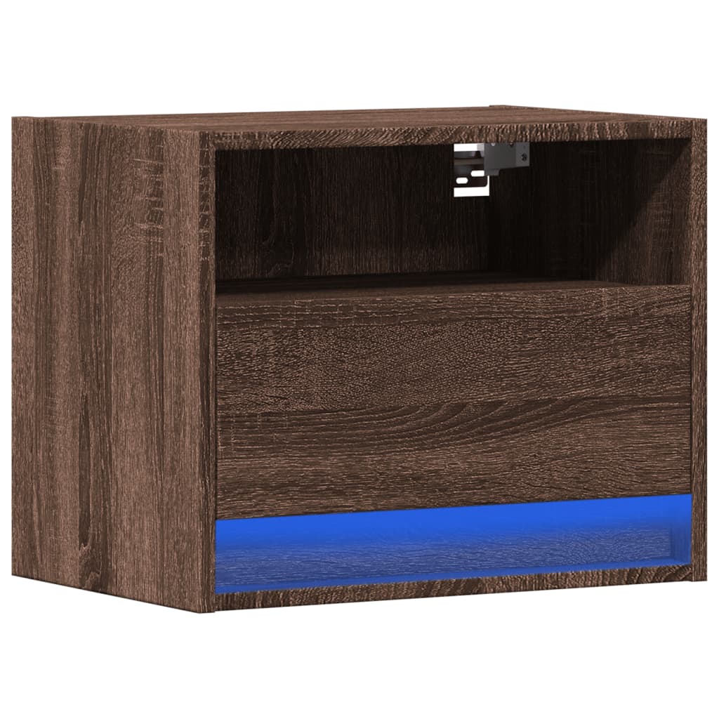 Wall-mounted Bedside Cabinet with LED Lights Brown Oak