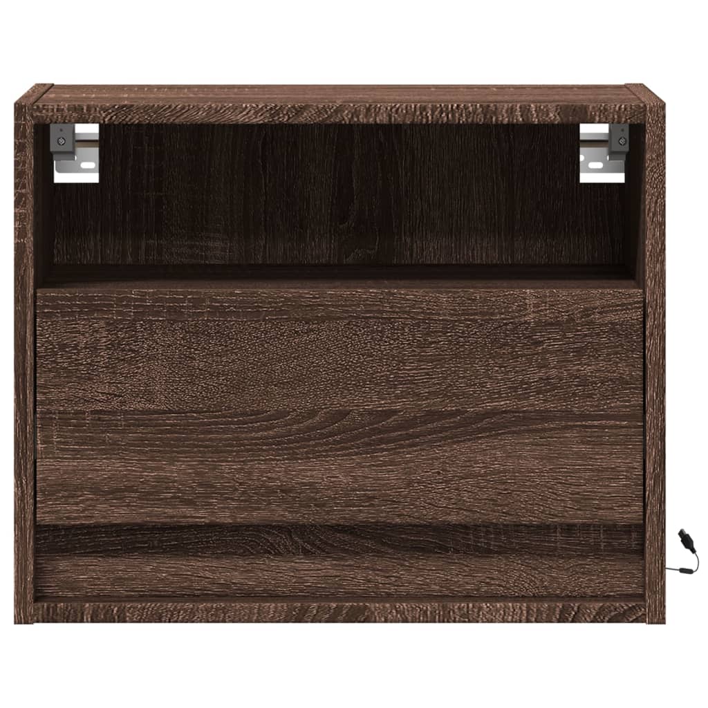 Wall-mounted Bedside Cabinets with LED Lights 2 pcs Brown Oak