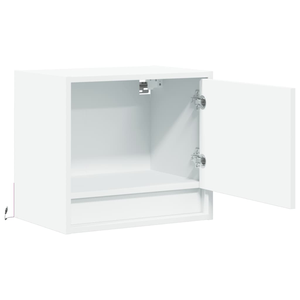 Wall-mounted Bedside Cabinet with LED Lights White