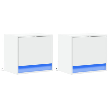 Wall-mounted Bedside Cabinets with LED Lights 2 pcs White