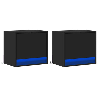 Wall-mounted Bedside Cabinets with LED Lights 2 pcs Black