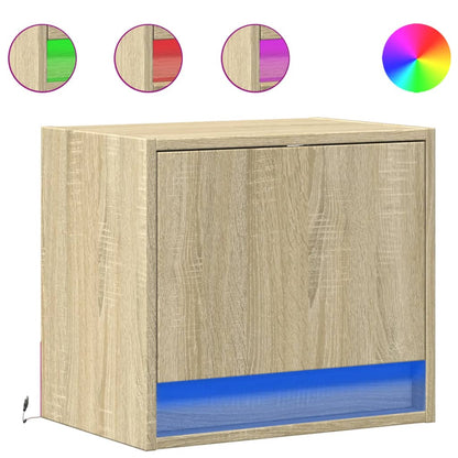 Wall-mounted Bedside Cabinet with LED Lights Sonoma Oak