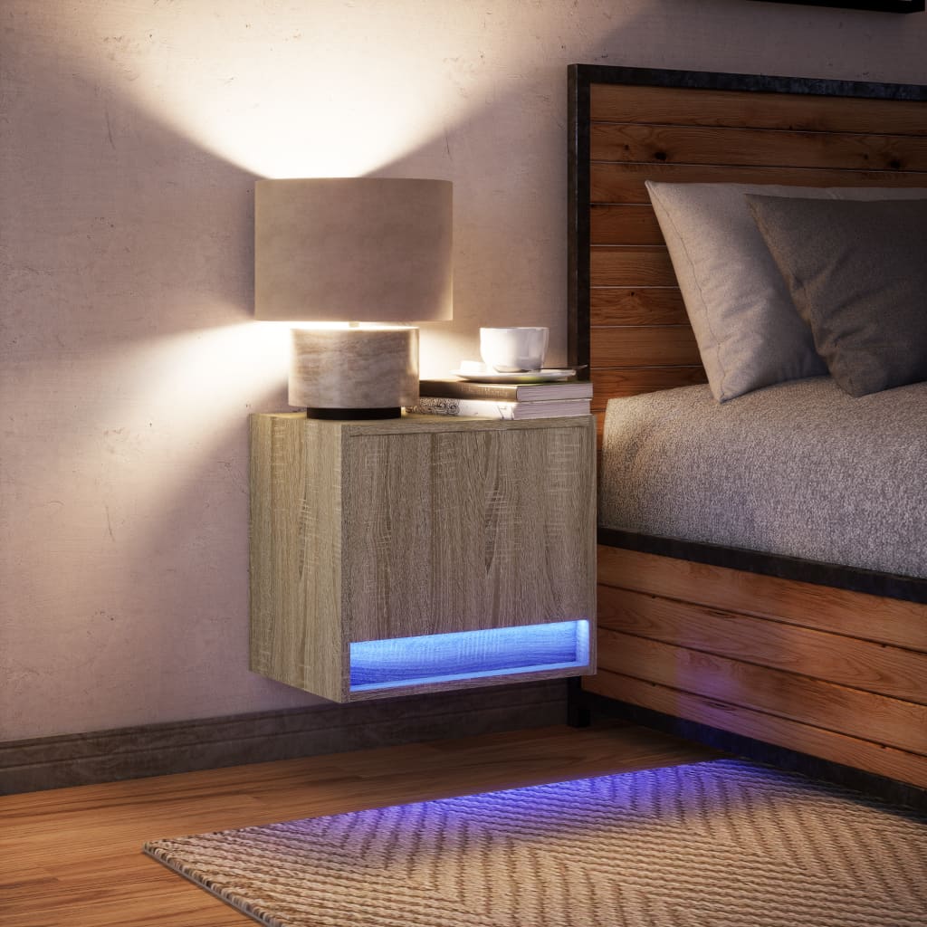 Wall-mounted Bedside Cabinet with LED Lights Sonoma Oak