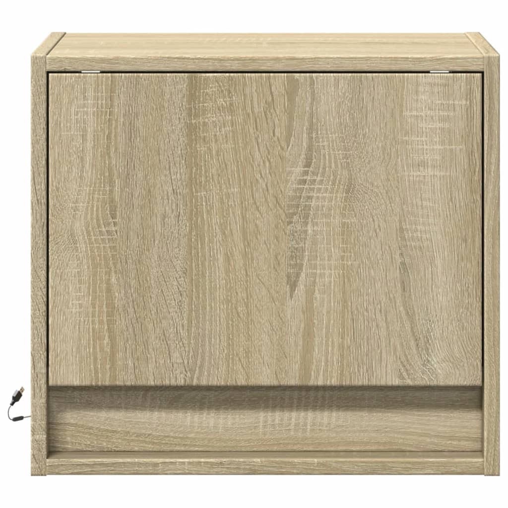 Wall-mounted Bedside Cabinet with LED Lights Sonoma Oak