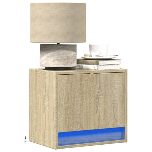 Wall-mounted Bedside Cabinet with LED Lights Sonoma Oak