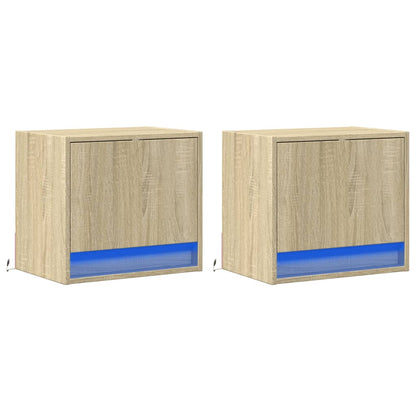 Wall-mounted Bedside Cabinets with LED Lights 2 pcs Sonoma Oak