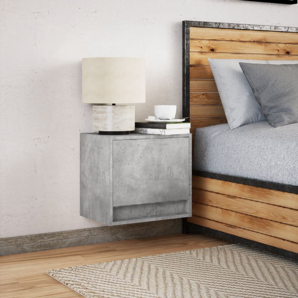 Wall-mounted Bedside Cabinet with LED Lights Concrete Oak