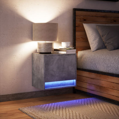 Wall-mounted Bedside Cabinet with LED Lights Concrete Oak