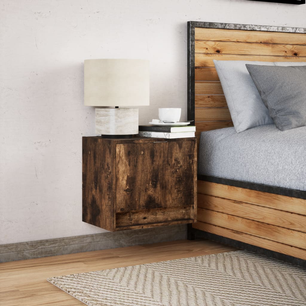 Wall-mounted Bedside Cabinet with LED Lights Smoked Oak