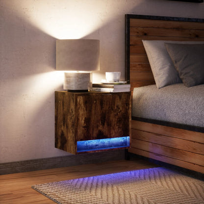 Wall-mounted Bedside Cabinet with LED Lights Smoked Oak