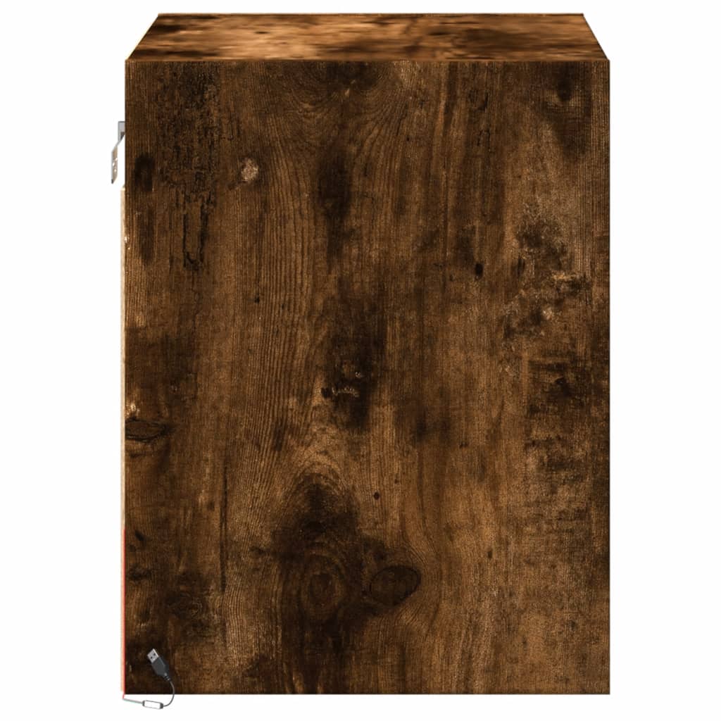 Wall-mounted Bedside Cabinet with LED Lights Smoked Oak