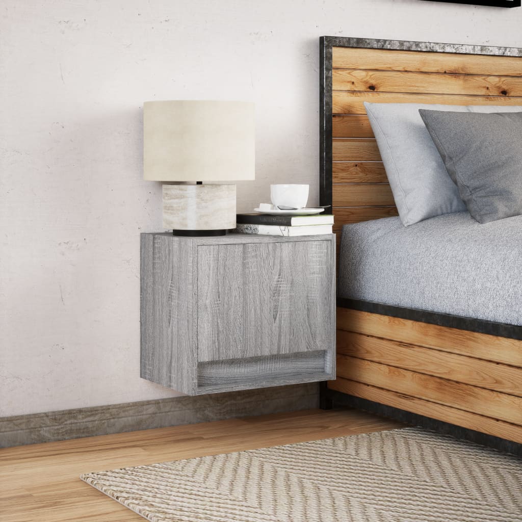 Wall-mounted Bedside Cabinet with LED Lights Grey Sonoma