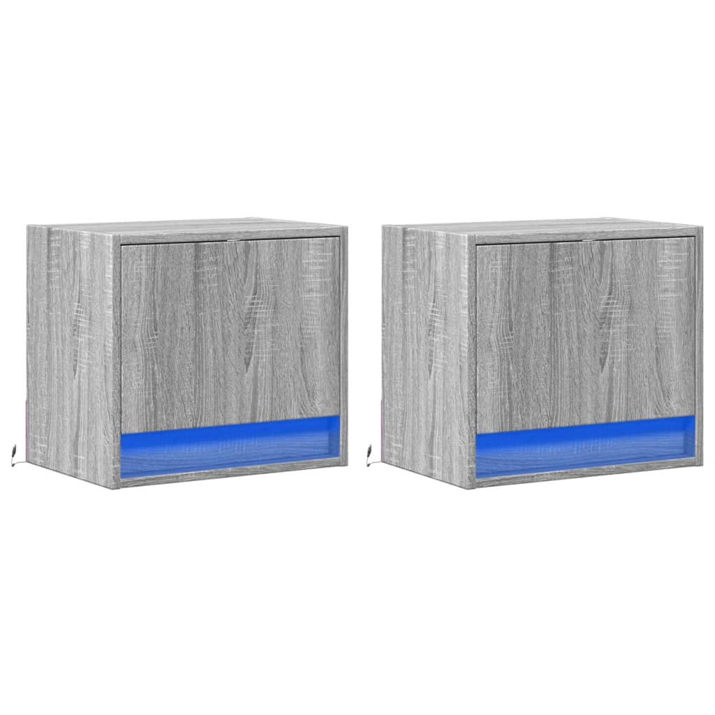 Wall-mounted Bedside Cabinets with LED Lights 2 pcs Grey Sonoma