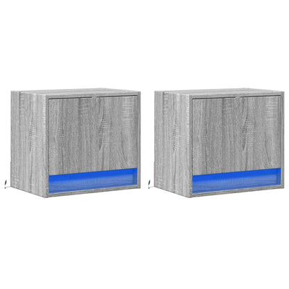 Wall-mounted Bedside Cabinets with LED Lights 2 pcs Grey Sonoma