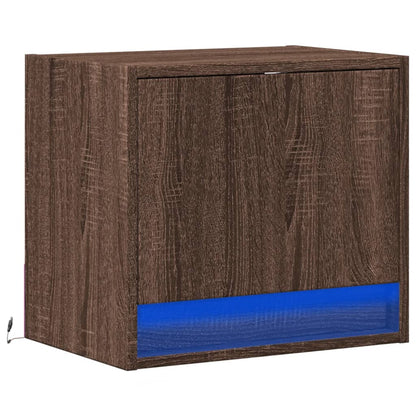 Wall-mounted Bedside Cabinet with LED Lights Brown Oak