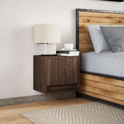 Wall-mounted Bedside Cabinet with LED Lights Brown Oak