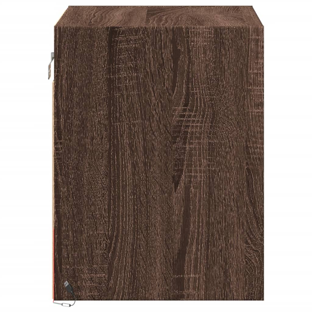 Wall-mounted Bedside Cabinet with LED Lights Brown Oak