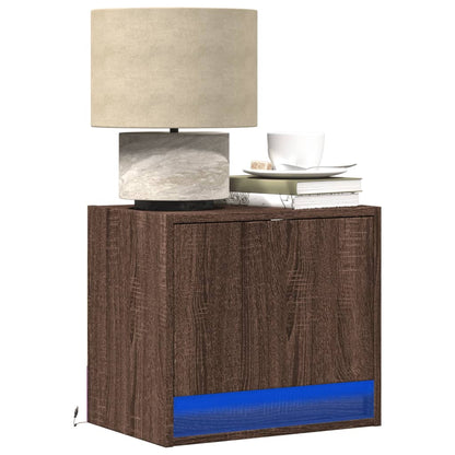 Wall-mounted Bedside Cabinets with LED Lights 2 pcs Brown Oak