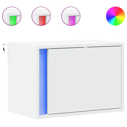 Wall-mounted Bedside Cabinet with LED Lights White