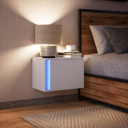 Wall-mounted Bedside Cabinet with LED Lights White