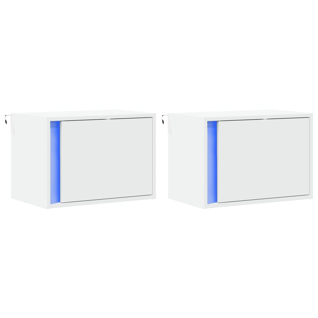 Wall-mounted Bedside Cabinets with LED Lights 2 pcs White