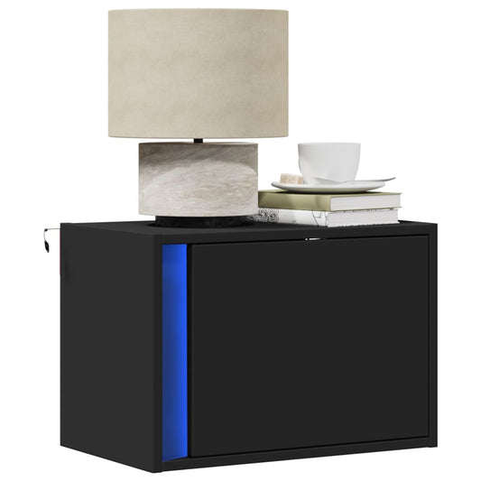 Wall-mounted Bedside Cabinets with LED Lights 2 pcs Black