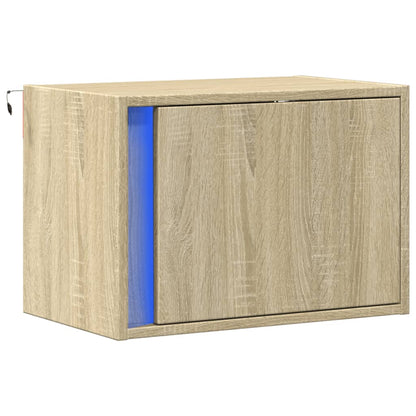 Wall-mounted Bedside Cabinet with LED Lights Sonoma Oak