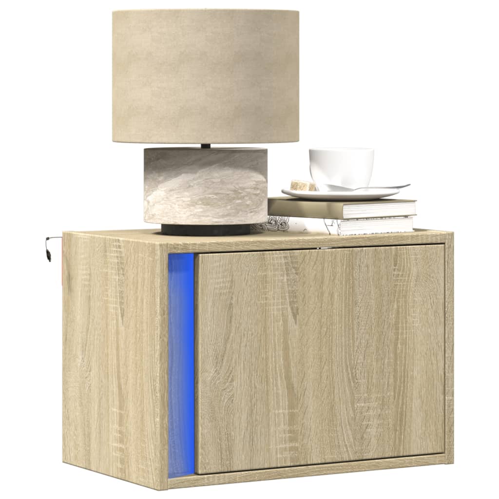 Wall-mounted Bedside Cabinet with LED Lights Sonoma Oak