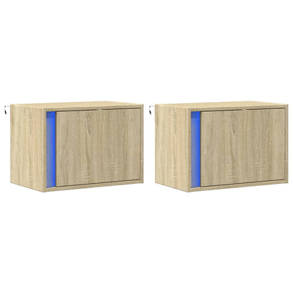 Wall-mounted Bedside Cabinets with LED Lights 2 pcs Sonoma Oak