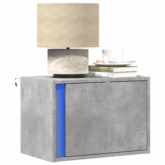 Wall-mounted Bedside Cabinet with LED Lights Concrete Oak