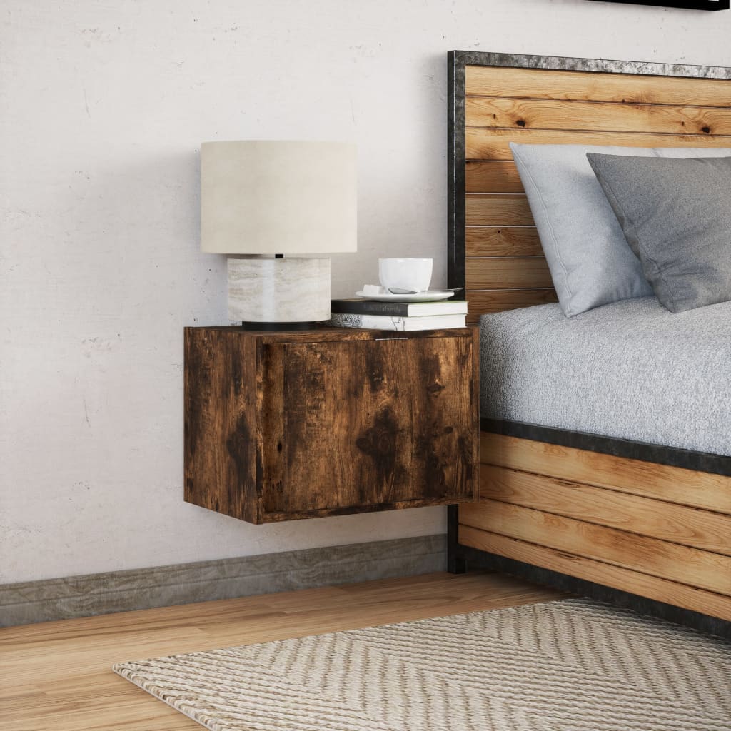 Wall-mounted Bedside Cabinet with LED Lights Smoked Oak