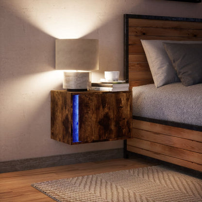 Wall-mounted Bedside Cabinet with LED Lights Smoked Oak