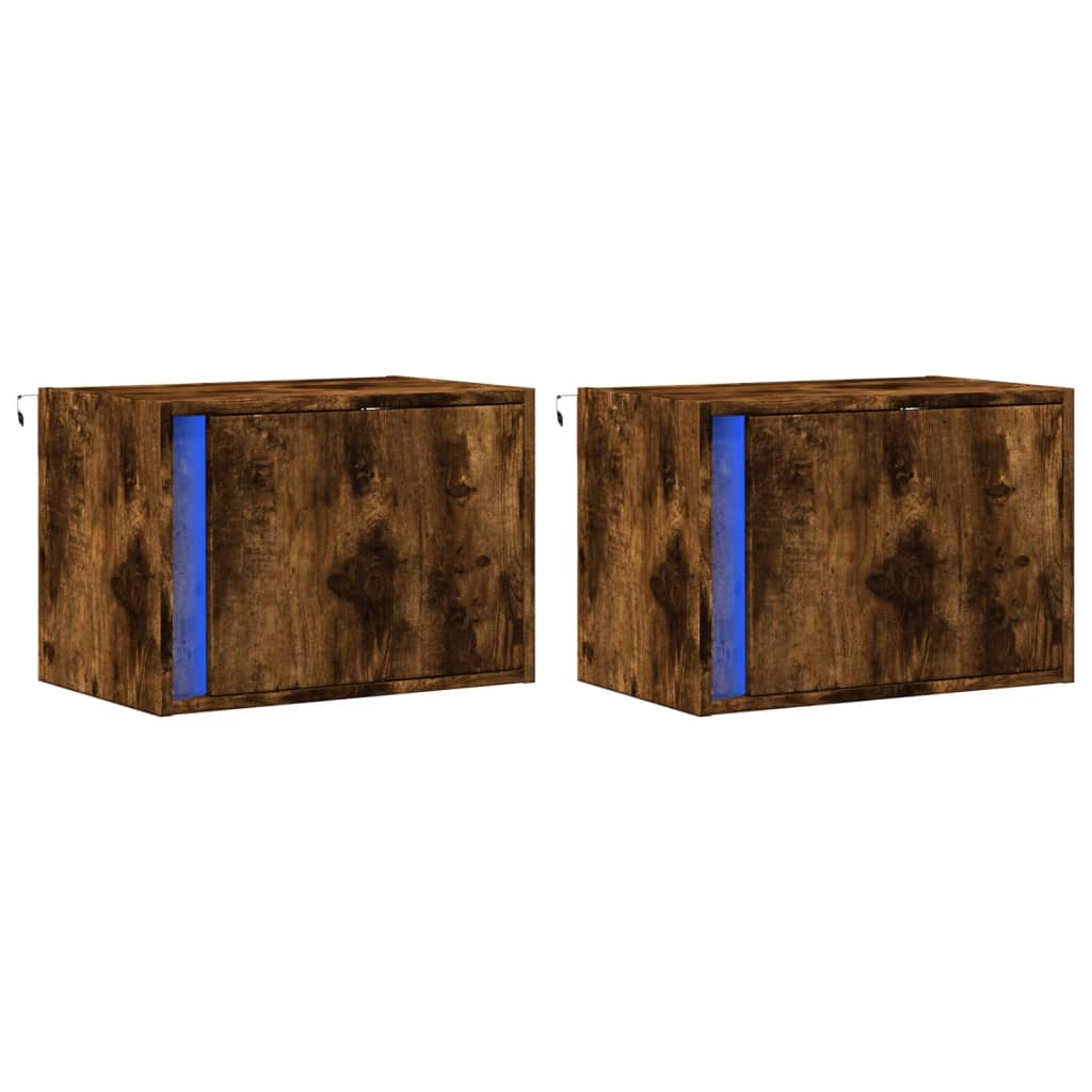 Wall-mounted Bedside Cabinets with LED Lights 2 pcs Smoked Oak