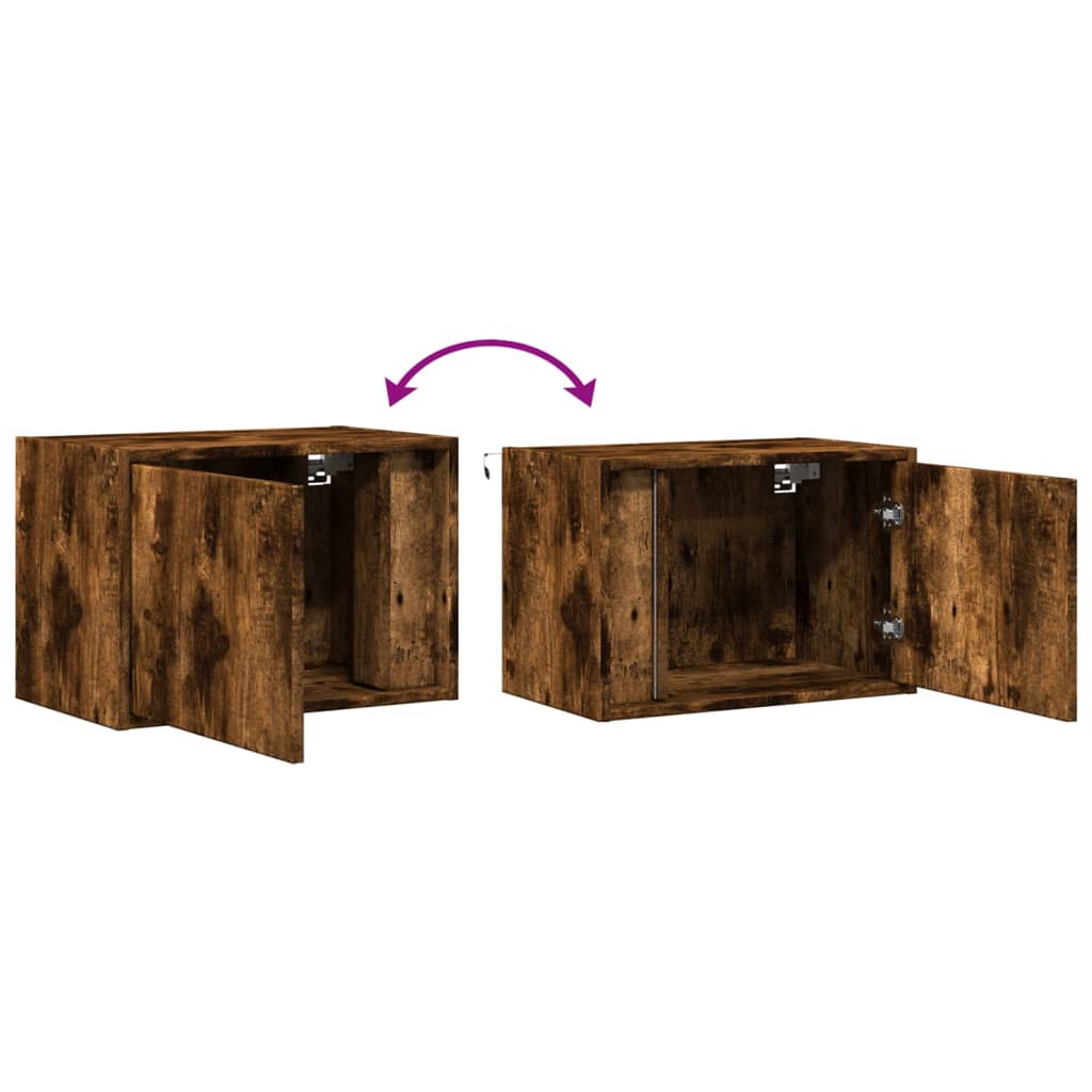 Wall-mounted Bedside Cabinets with LED Lights 2 pcs Smoked Oak