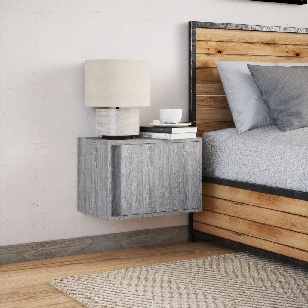 Wall-mounted Bedside Cabinet with LED Lights Grey Sonoma