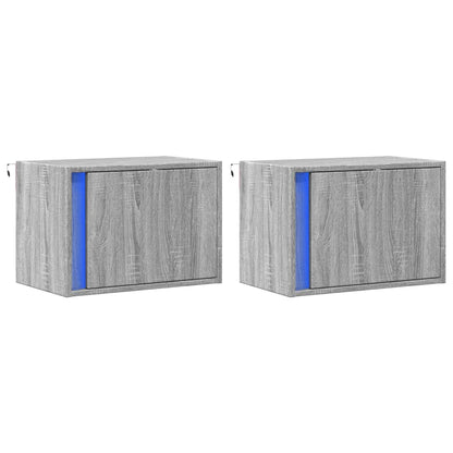 Wall-mounted Bedside Cabinets with LED Lights 2 pcs Grey Sonoma