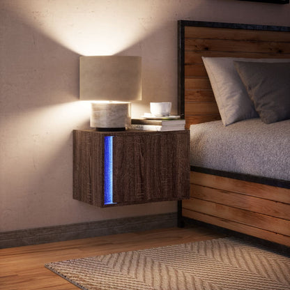 Wall-mounted Bedside Cabinet with LED Lights Brown Oak