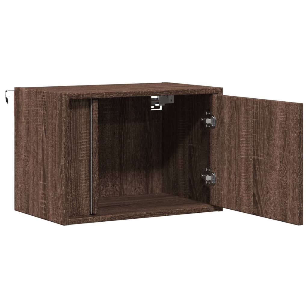 Wall-mounted Bedside Cabinet with LED Lights Brown Oak