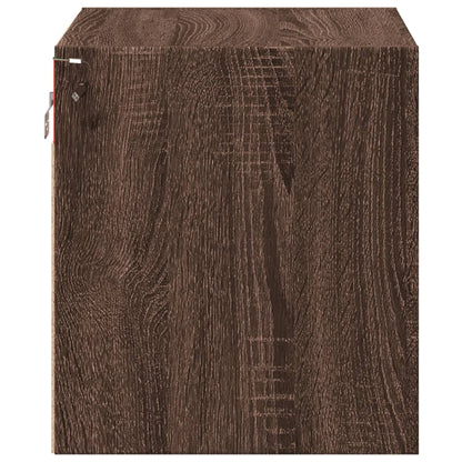 Wall-mounted Bedside Cabinet with LED Lights Brown Oak