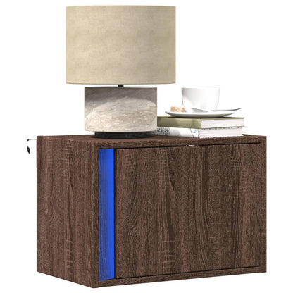 Wall-mounted Bedside Cabinet with LED Lights Brown Oak