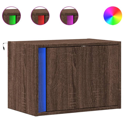 Wall-mounted Bedside Cabinets with LED Lights 2 pcs Brown Oak