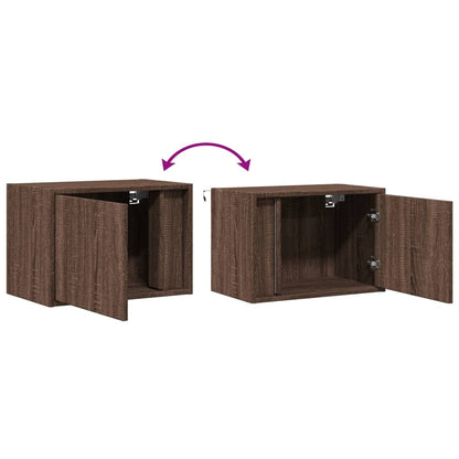 Wall-mounted Bedside Cabinets with LED Lights 2 pcs Brown Oak