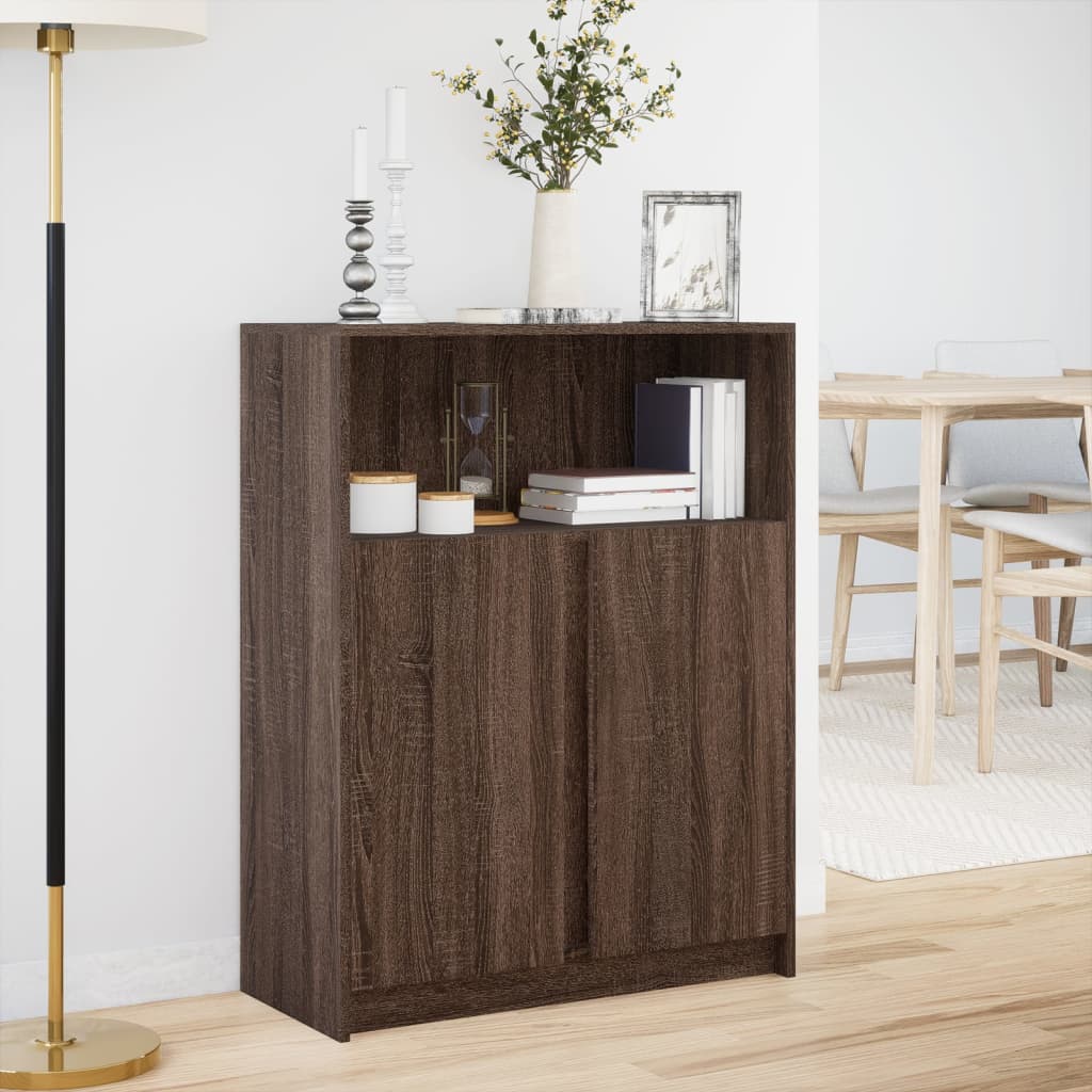 Sideboard with LED Brown Oak 77x34x100 cm Engineered Wood