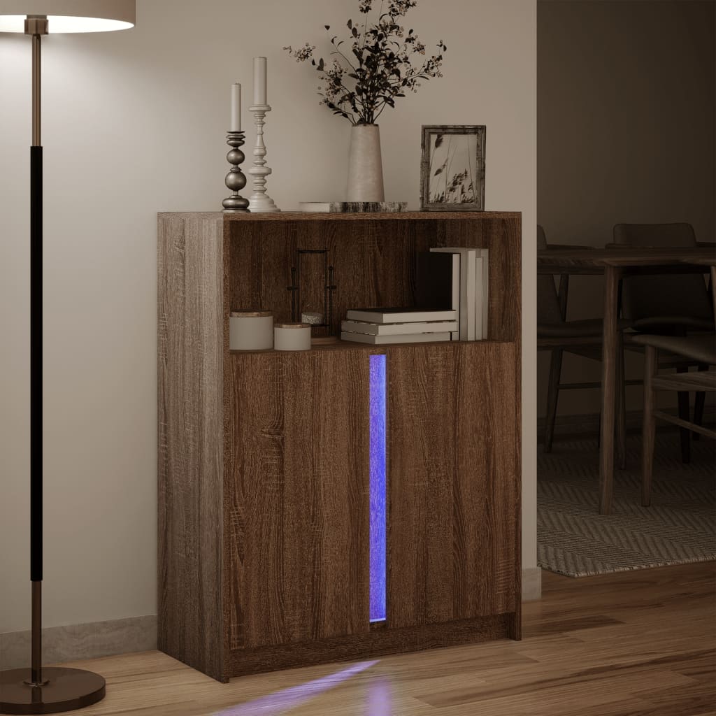 Sideboard with LED Brown Oak 77x34x100 cm Engineered Wood