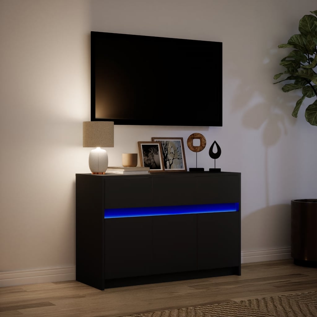 TV Cabinet with LED Black 91x34x61 cm Engineered Wood