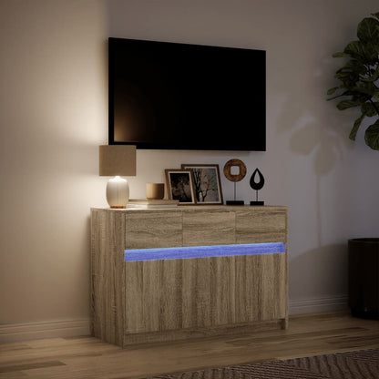 TV Cabinet with LED Sonoma Oak 91x34x61 cm Engineered Wood