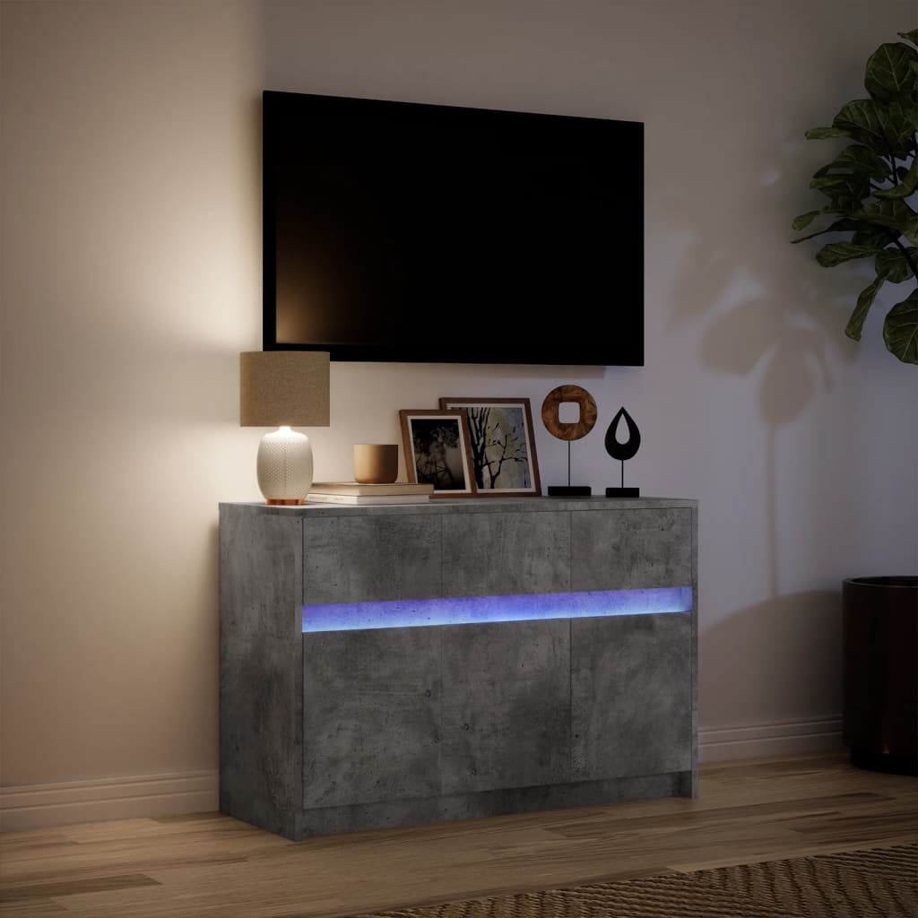 TV Cabinet with LED Concrete Grey 91x34x61 cm Engineered Wood